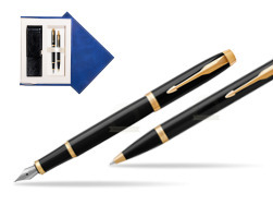 Zestaw Prezentowy Parker Pióro wieczne + Długopis IM Czarny GT w granatowym pudełku zamszowym