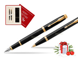 Zestaw Prezentowy Parker Pióro wieczne + Długopis IM Czarny GT w pudełku Merry Christmas czerwone