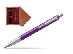 Długopis Parker Vector Fiolet CT 2018 w pudełku drewnianym Mahoń Single Bordo