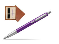 Długopis Parker Vector Fiolet CT 2018 w pudełku drewnianym Mahoń Single Ecru
