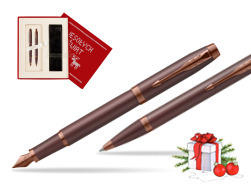 Zestaw Prezentowy Parker Pióro wieczne + Długopis IM PROFESSIONALS MONOCHROME BURGUNDY w pudełku Wesołych Świąt czerwone