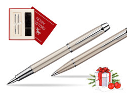Zestaw prezentowy Parker pióro + długopis IM Brushed Metal CT w pudełku Merry Christmas czerwone
