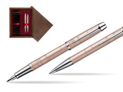 Zestaw prezentowy Parker pióro + długopis IM PREMIUM Różowy CT w pudełku drewnianym Wenge Double Bordo