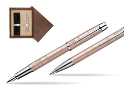 Zestaw prezentowy Parker pióro + długopis IM PREMIUM Różowy CT w pudełku drewnianym Wenge Double Ecru