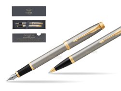 Zestaw Prezentowy Parker Pióro wieczne + Długopis IM Brushed Metal GT T2016