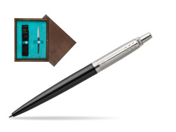 Długopis Parker Jotter Premium Żelowy Ciemnoszary Tower CT w pudełku drewnianym Wenge Single Turkus